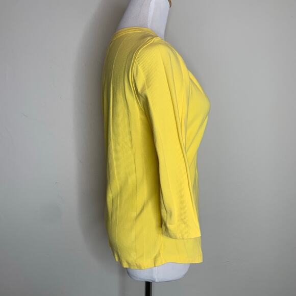 Tommy Hilfiger Yellow Ribbed T Shirt Sz Large 1/2  Sleeve - Picture 4 of 8